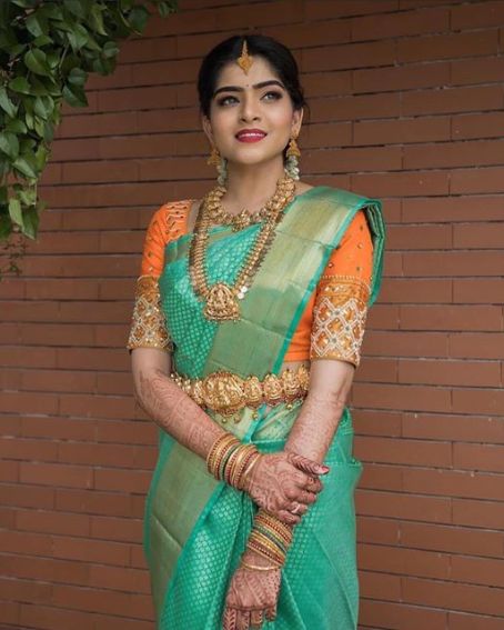 Rexona Green Wedding Saree In 6 Inches Border