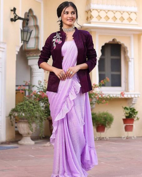 Ruffled Saree With Embroidered Jacket