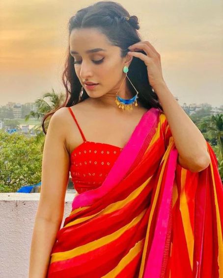 Shraddha Kapoor With Vibrant Digital Print Saree For Photoshoot