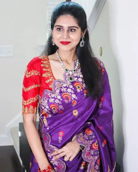 Silk Banarasi Saree with Red Embroidery Blouse
