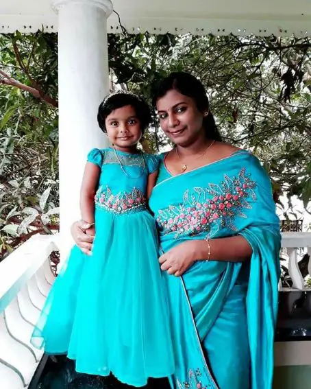 Sky Blue Fancy Saree Embroidery Blouse Mother Daughter Saree Ideas