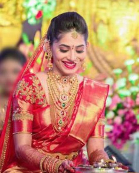 South Indian Bridal Look In Red Saree