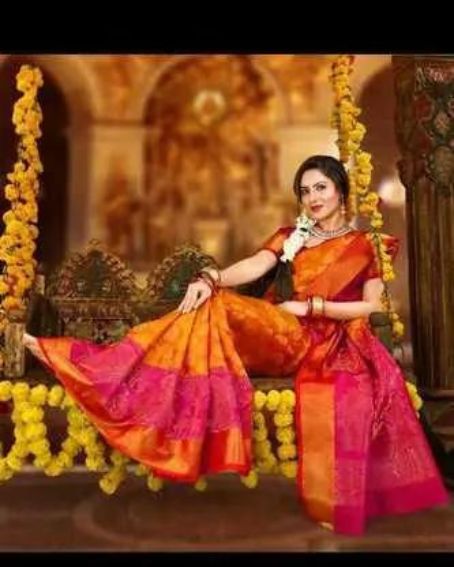 Tharana Pattu Saree With Orange And Pink For Bride