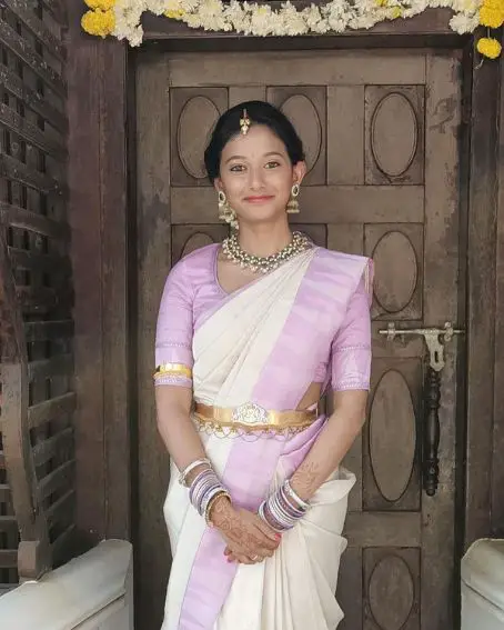 White and Lavender Combination Saree with Blouse