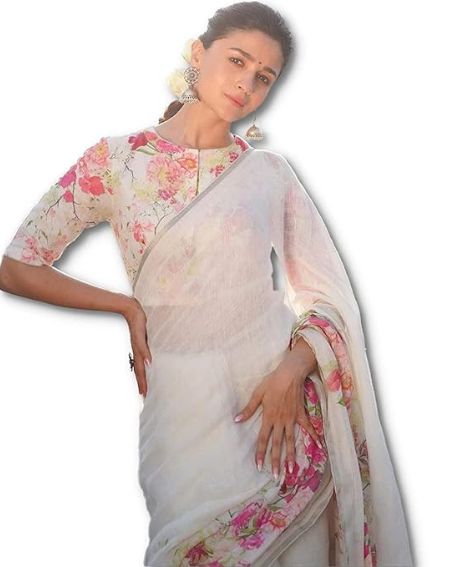 Women's Digital Floral Printed Alia Pure Cotton Linen Saree