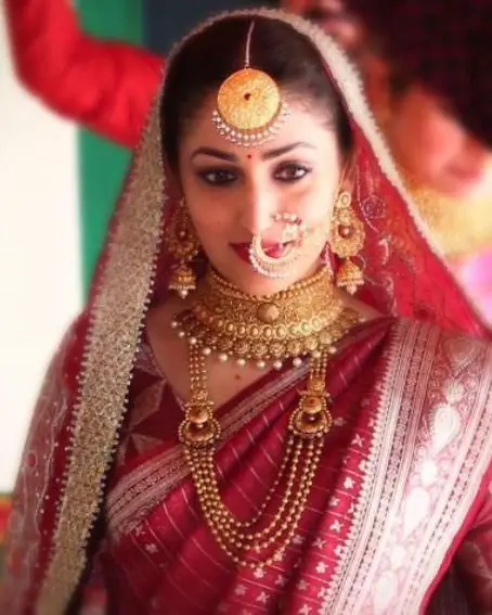 Yami Gautham in Crimson Silk Saree in Red Color