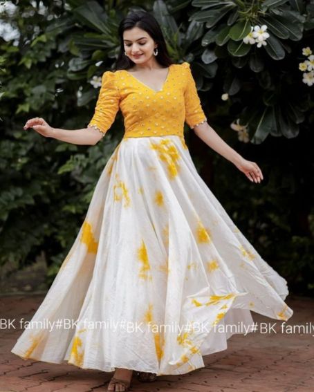 Yellow and White Skirt Model Dress for Bride Sister