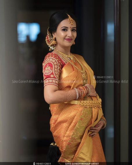 Yellow Saree With Red Embroidery Blouse Design