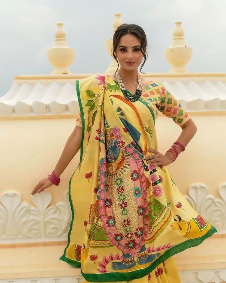 Hand-painted Shrinathji Pichwai Saree