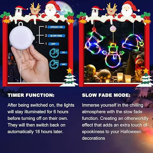 3 Pack Multicolor Christmas Stocking, Snowman, Santa Hat Lights with Suction Cup
