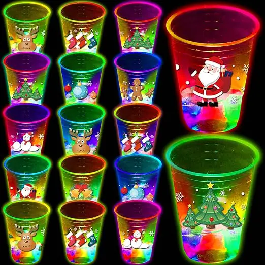 40 PCS Christmas Party Cups Glowing Christmas Flashing Theme Sticker Party Cups
