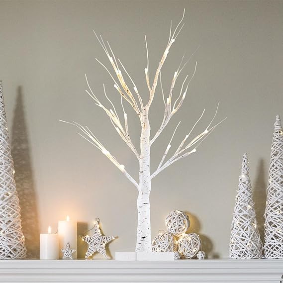 Birch Tree Light with 24LT Warm White LEDs Battery Powered Timer for Christmas Decorations Indoor