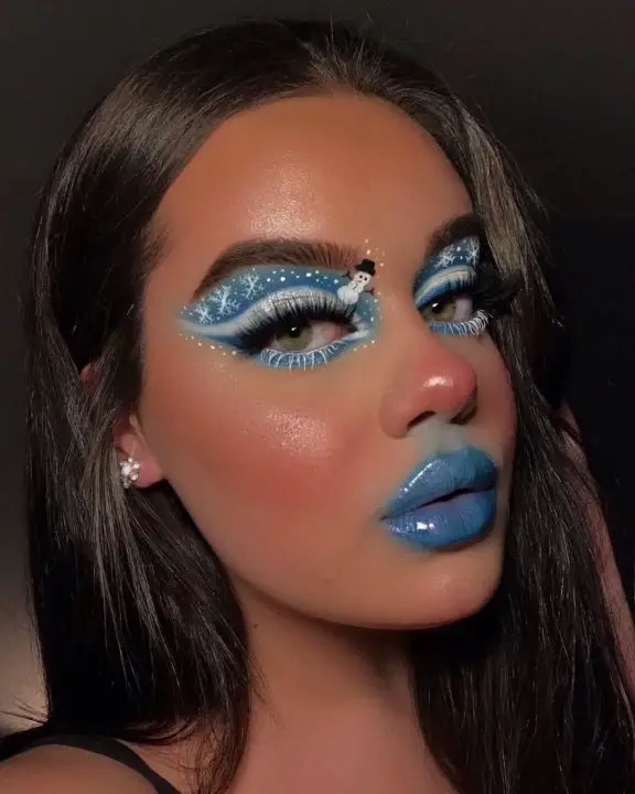 Blue Glittery Christmas Lip Makeup