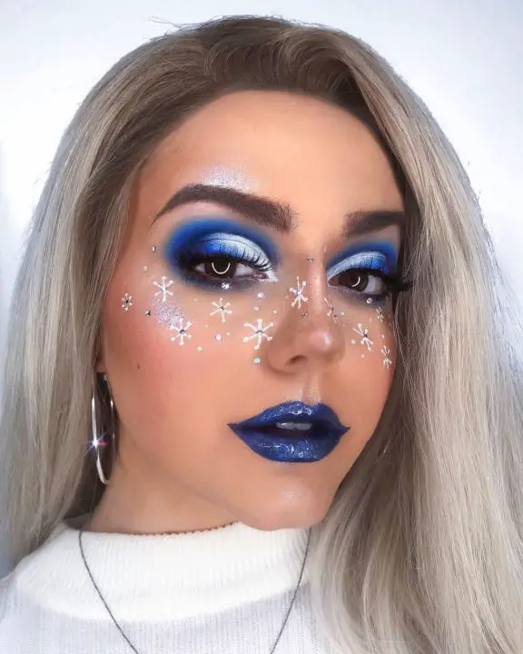 Blue and Sliver Glittery Chistmas Snowflake Eye Makeup