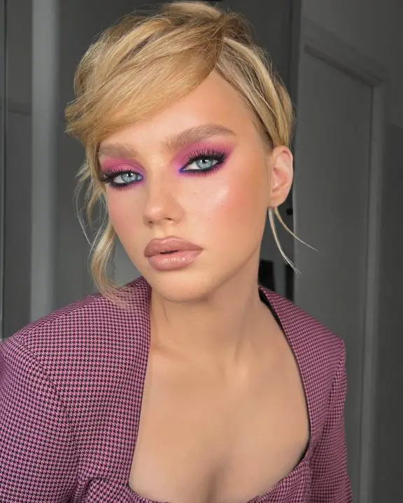 Bright Pink and Blue Eye Makeup for Blue Eyes