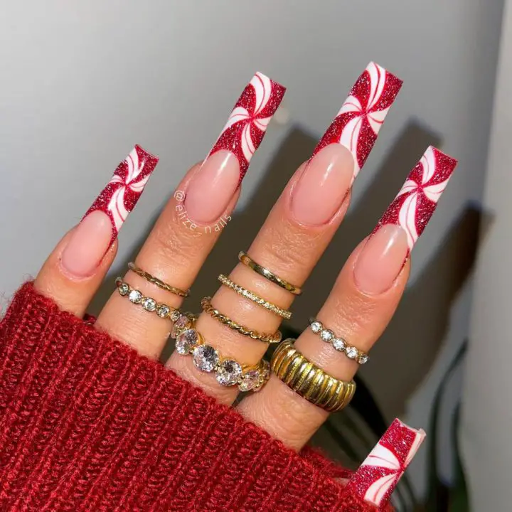 Peppermint Front Candy Cane Nail Art