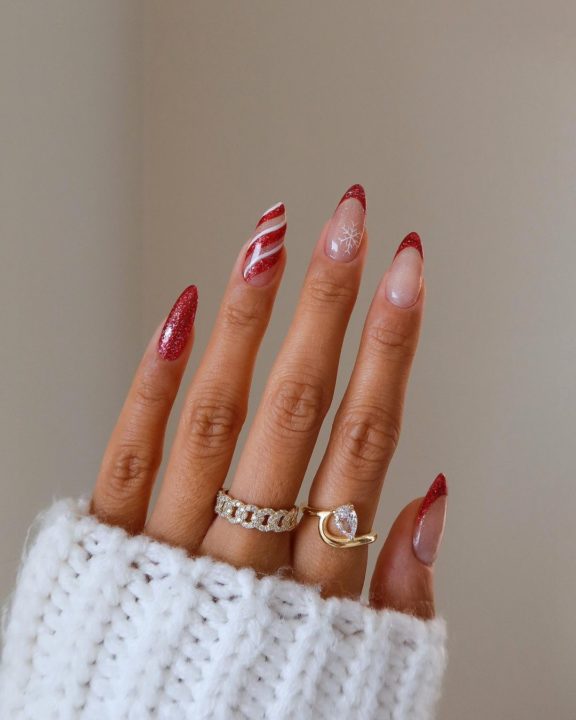 Chicago Candy Cane Nail Art