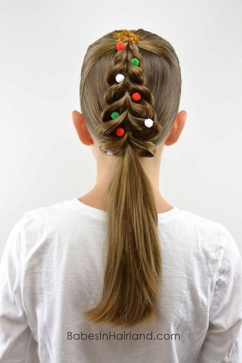 Chirtmas Tree Bride Hairstyle with Multiclor Balls