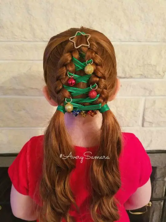 Christam Tree Hairstyle with Green Ribbon