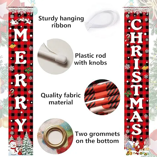 Christmas Decorations Merry Christmas Banner Xmas Porch Door Sign Welcome Banner For Indoor Outdoor Wall Christmas