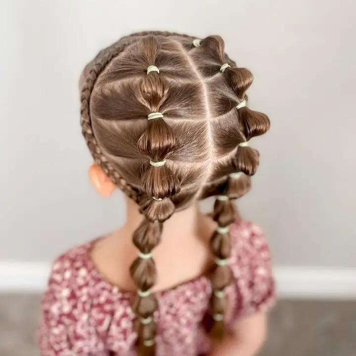 Christmas Lace Braids and Bubble Braids Hairstyle for Kids