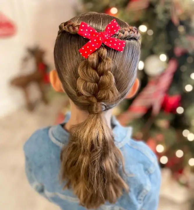 Christmas Tree Hairstyle with Red Ribbon