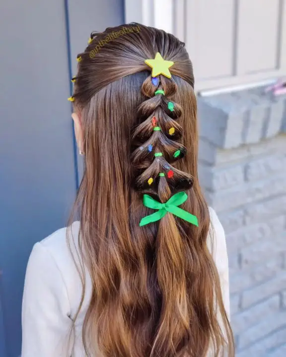 Christmas Tree Hairstyle with Twinkles and Stars