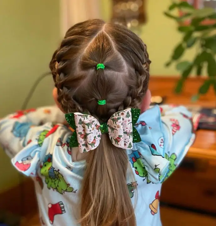 Christmas Tree Style Hairstyle with Butterfly Ribbon