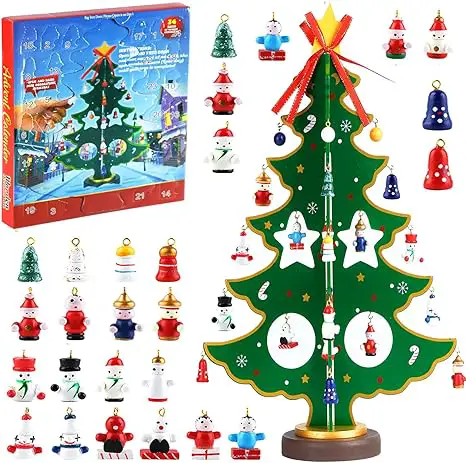 Christmas Tree and 28 Ornaments Snowman Santa Decorations