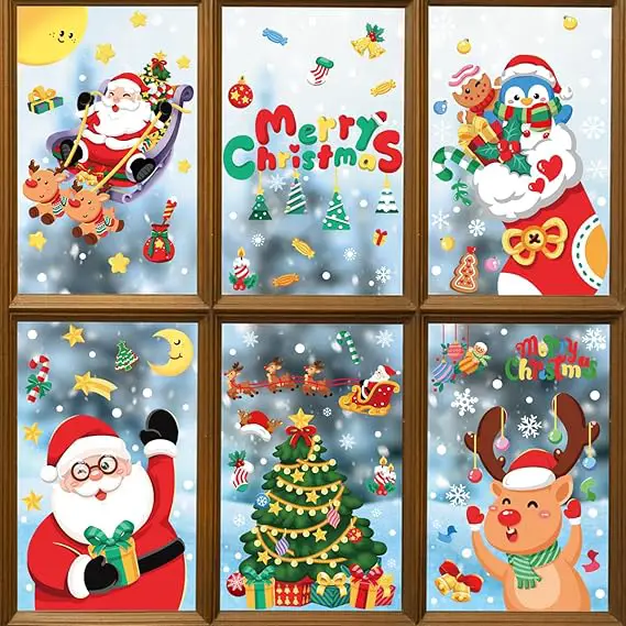 Christmas Window Clings for Glass, Double Sided Christmas Decorations Stickers