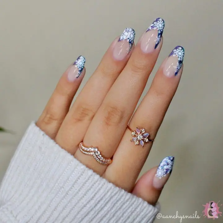 Dreamy Purple Color Snowflake Nail Art