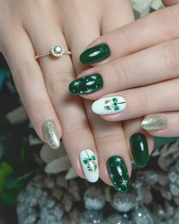 Enchanted Forest French Glitter Christmas Tree Nail Art
