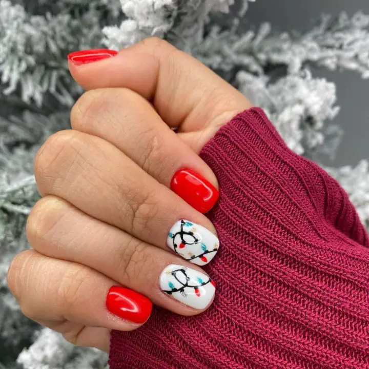 Gel Manicure with Minimal Christmas Light Nail Art