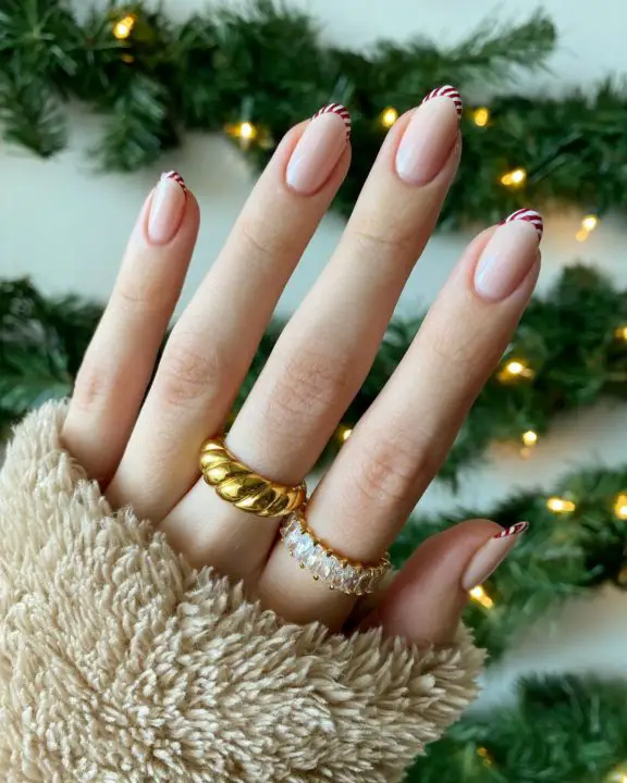 Glittery French Candy Cane Nail Art