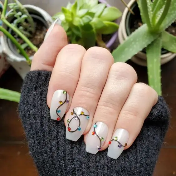 Gloosy Stone Design Christmas Light Nail Art