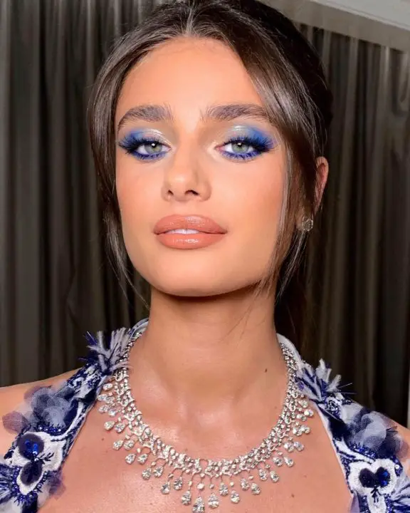 Glossy Blue Makeup for Blue Eyes