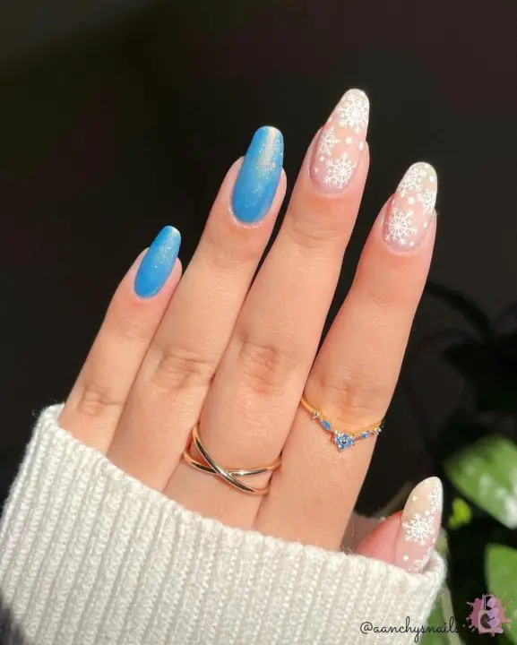 Gorgeous Blue and White Shade Snowflake Nail Art