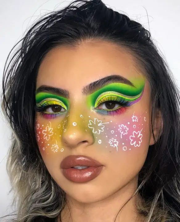 Green and Yellow Chistmas Snowflake Eye Makeup