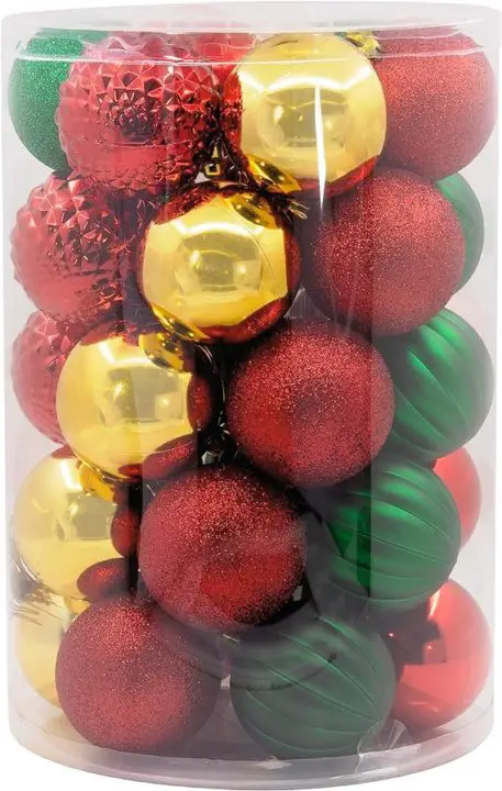 Hallmark Red, Green, Gold Christmas Ball Ornaments, Set of 30 Christmas Baubles