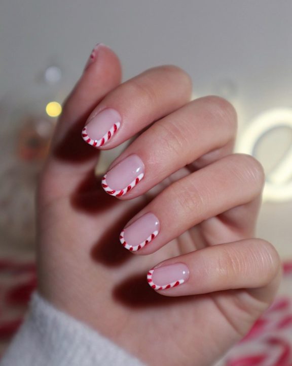 Holiday French Mani Candy Cane Nail Art