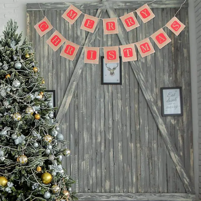 Merry Christmas Jute Burlap Banners