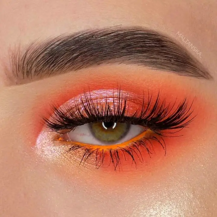 Orange & Peach Lemonade eyeshadow look for green eyes