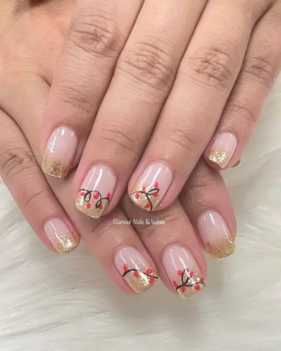 Pastel Glittery Christmas Light Nail Art