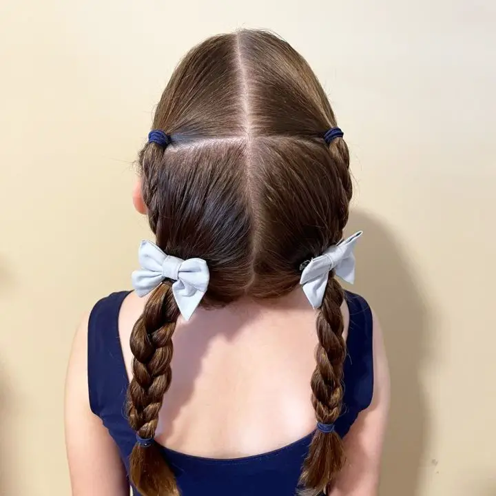 Piggy Tails with White Ribbon Christmas Hairstyle for Kids