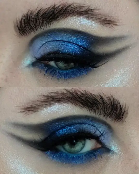 Royal blue multichrome eyeshadow makeup for green eyes