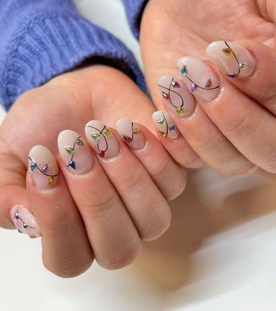 Simple and Multicolored Christmas Light Nail Art