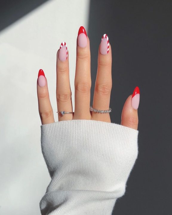 White, Red Candy Cane Nail Art