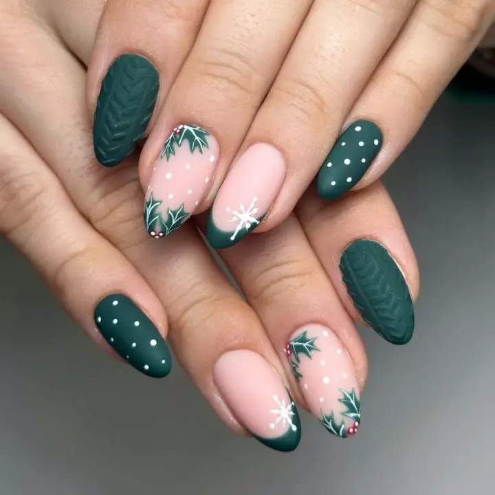 Winter Scene Frenchies Christmas Tree Nail Art