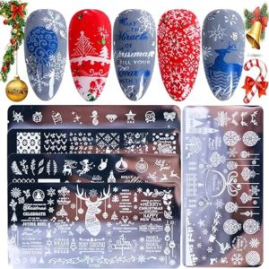 Xmas Tree Bell Snowman Elk Nail Art Stencils Plates Winter Nail Stamp Kit