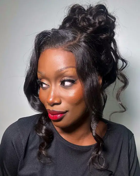 soft curly updo hairstyle for black women